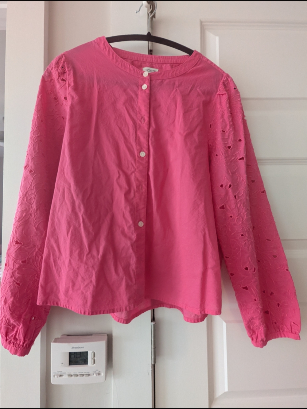 J. Crew Pink Button-Front Shirt M Lattice sleves